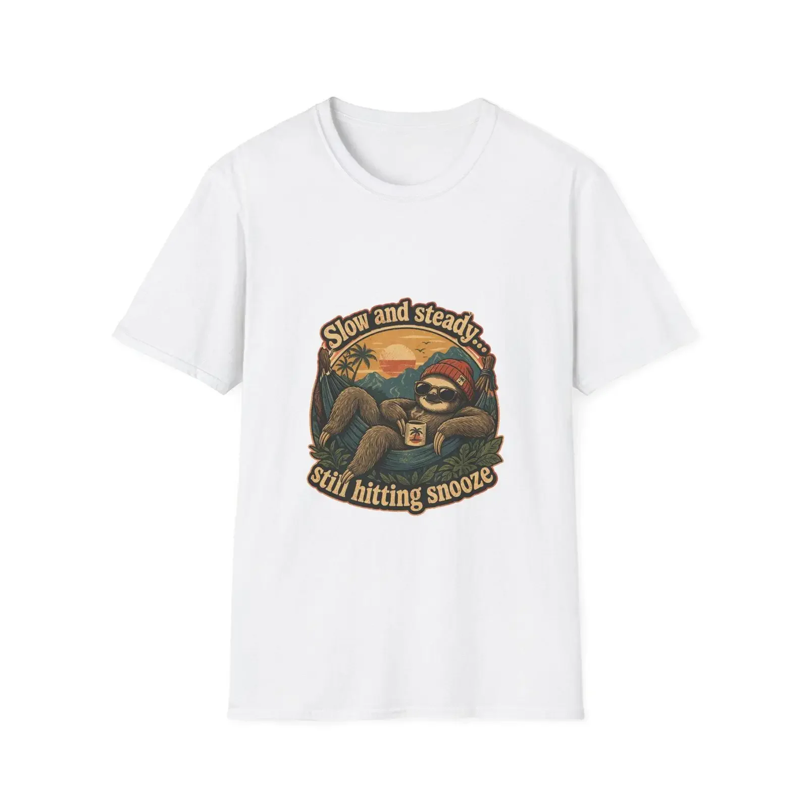 T-shirt homme « Slow and Steady Still Hitting Snooze » au design rétro lève-soleil, style vintage, délavé, extensible, respirant et élégant