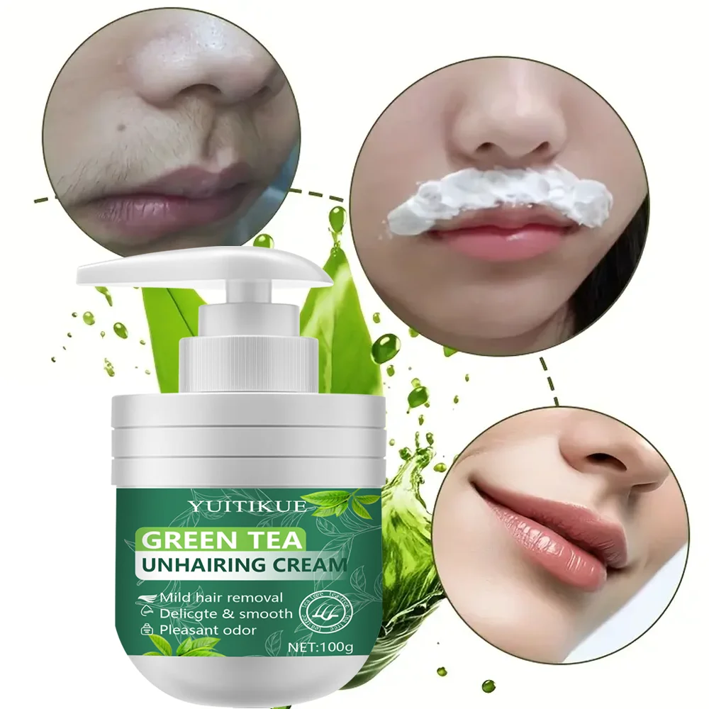 Green Tea Unhairing Cream 100g - Mild Hair Removal for Underarms & Legs, Moisturizes & Smooths Skin, Restores Confidence