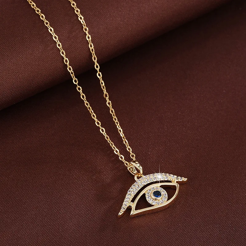 Lucky Evil Eye Pendant Necklace For Women Shiny Rhinestone Inlaid Silver Plated Minimalist Blessing Protection Good Luck Clavicl