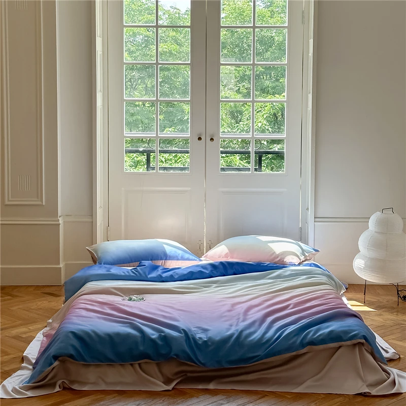 Gradient Lyocell Silky Soft Bedding Set Ultra-Soft Cooling Silk-like Feel Bedsheet set Duvet cover Pillowcases for Hot Nights