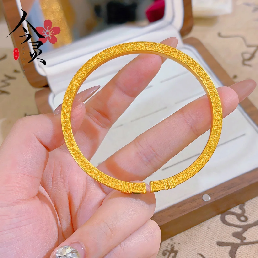 Women's Emerald Window Pattern Bracelet Luxury 24K 9999 Pure Gold real gold