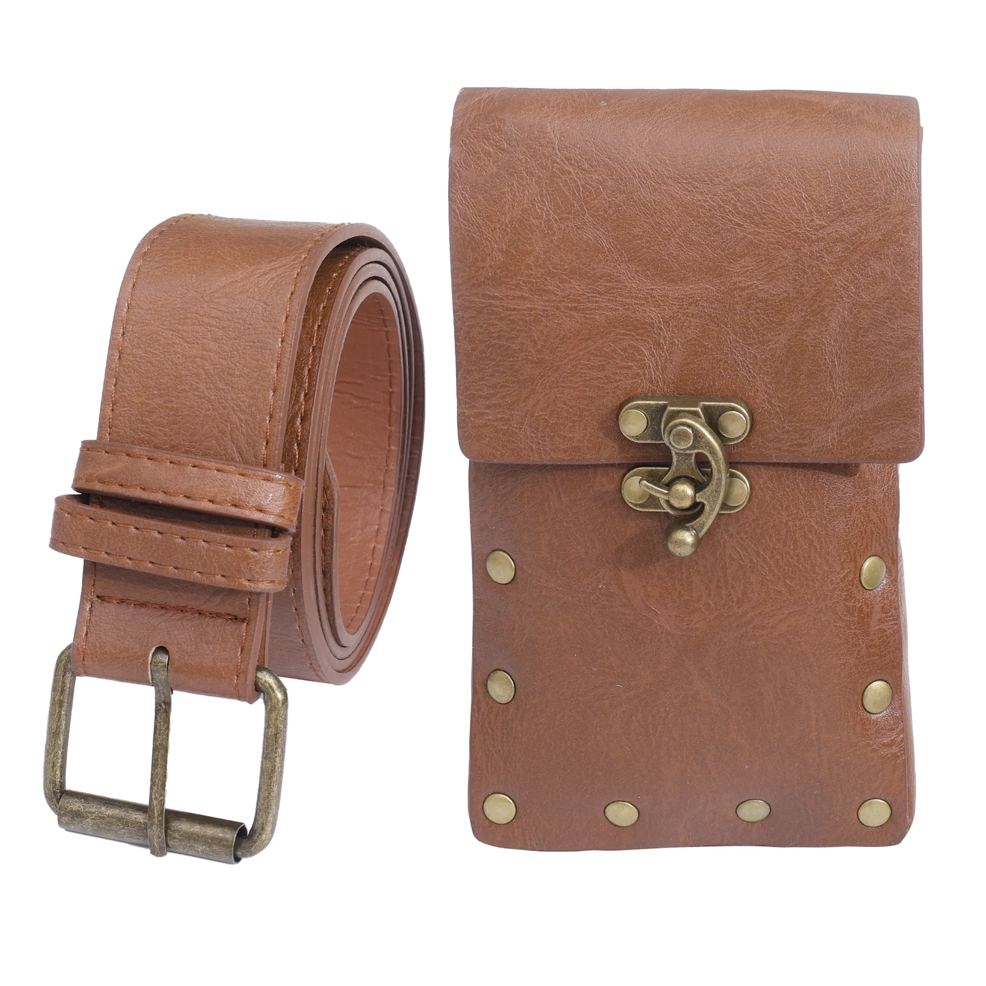 Nordic Medieval Retro Viking Style Three-Piece Belt and Waist Bag Set for Men and Women Role Play