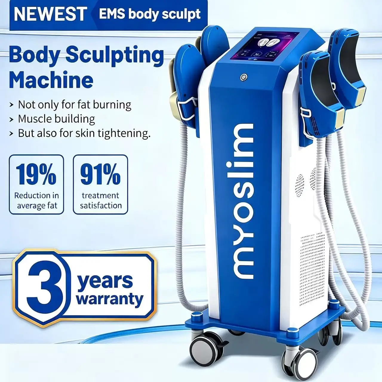 Professional Ems Ultra Pro RF Body Sculpt Shape Myoslim Hiemt Neo Muscle Stimulator 4 Handle Machine for Salon