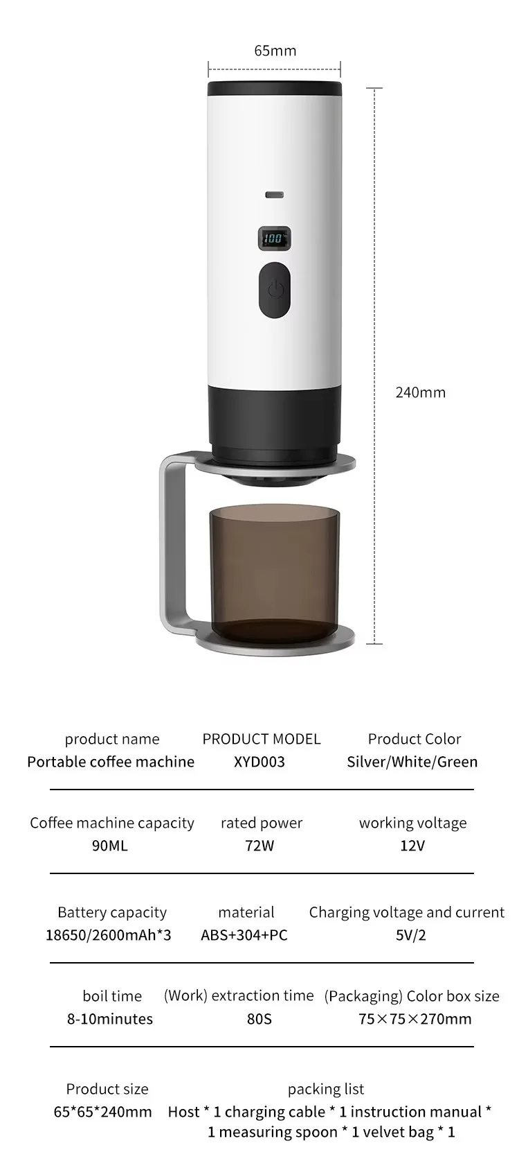 In stock New Portable Coffee Machine Outdoor Wireless Espresso Capsules For Home Car USB Power Source ROHS Certified 90ML W