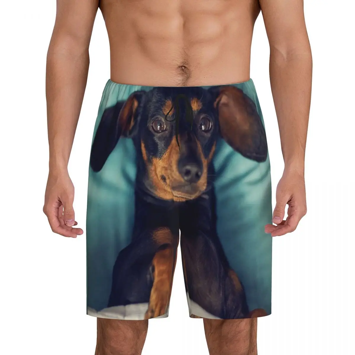 Custom Print Men Dachshund Pajama Shorts Badger Sausage the Wiener Dog Sleep Pjs Sleepwear Bottoms with Pockets