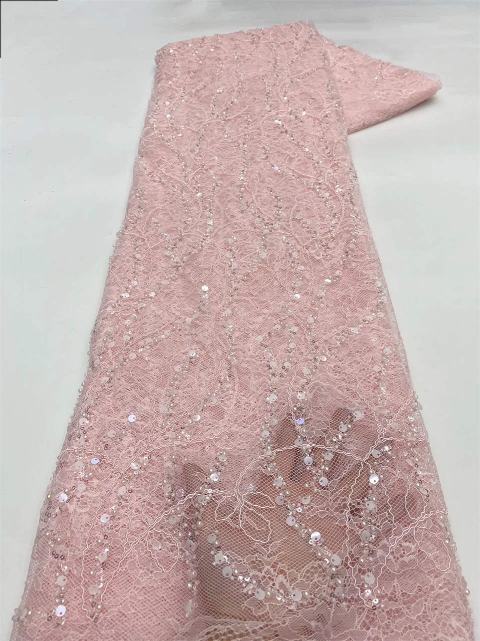 African Nigerian Groom Tulle Lace Fabric High Quality Sequins Embroidery Beaded Nigerian French Wedding Party Dress VXZ6433