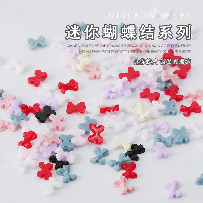 100PCS Matte Mini Ribbon Bow Tie Nail Art Charms Accessories Resin Parts For Nails Decoration Supplies Material Manicure Decor