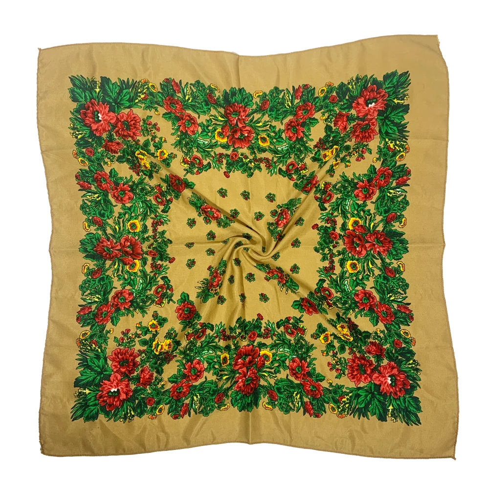 Bandana quadrada com estampa floral para mulheres, lenço russo, lenço estilo nacional, xales étnicos, lenço feminino, 70x70cm