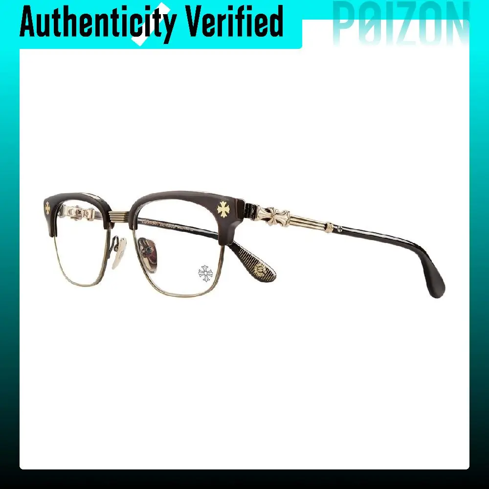 Chrome Hearts Square Prescription Glasses Unisex Classic Brown/Antique Gold BONENNOISSEUR II CLB/AG