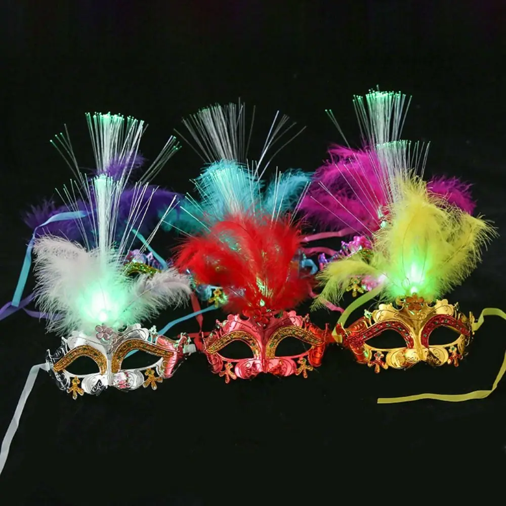 Party Supplies LED Glowing Mask Hollow Out Makeup Feather Butterfly Mask Plastic Light Up Venice Masquerade Masks Halloween