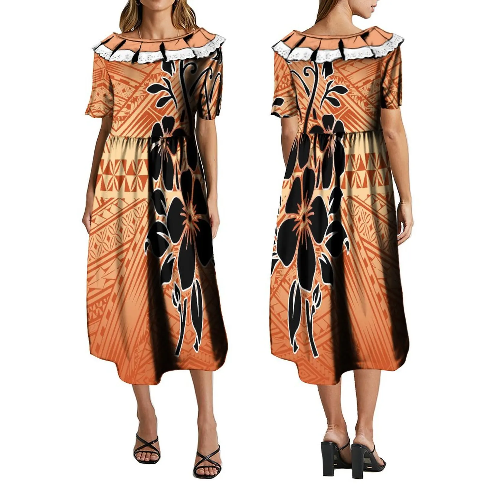 MUMU Pacific Art Island Dress High Quality Wholesale Long Dress 2024 New Fashion Summer Short Sleeve Loose Dress