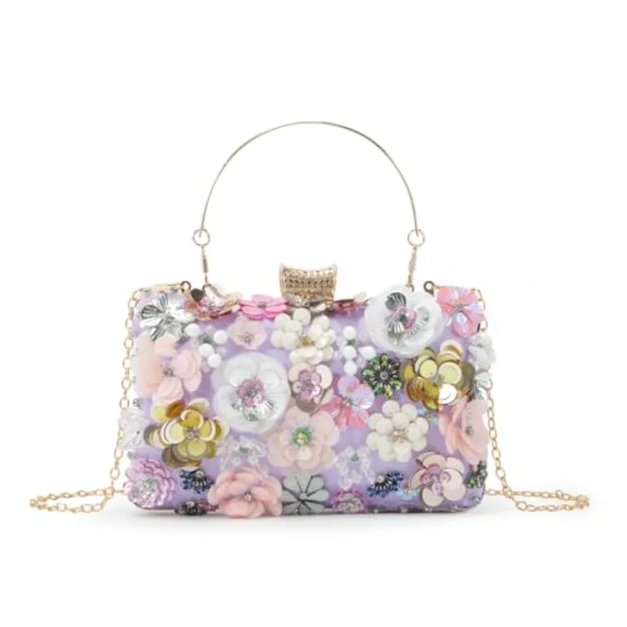 Women Clutches Flower Evening Handbag Chain Strap Shoulder Bag