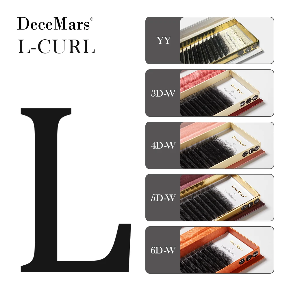 DeceMars L-curl M Curl YY 3D 4D 5D 6D Extensão de cílios 12 linhas