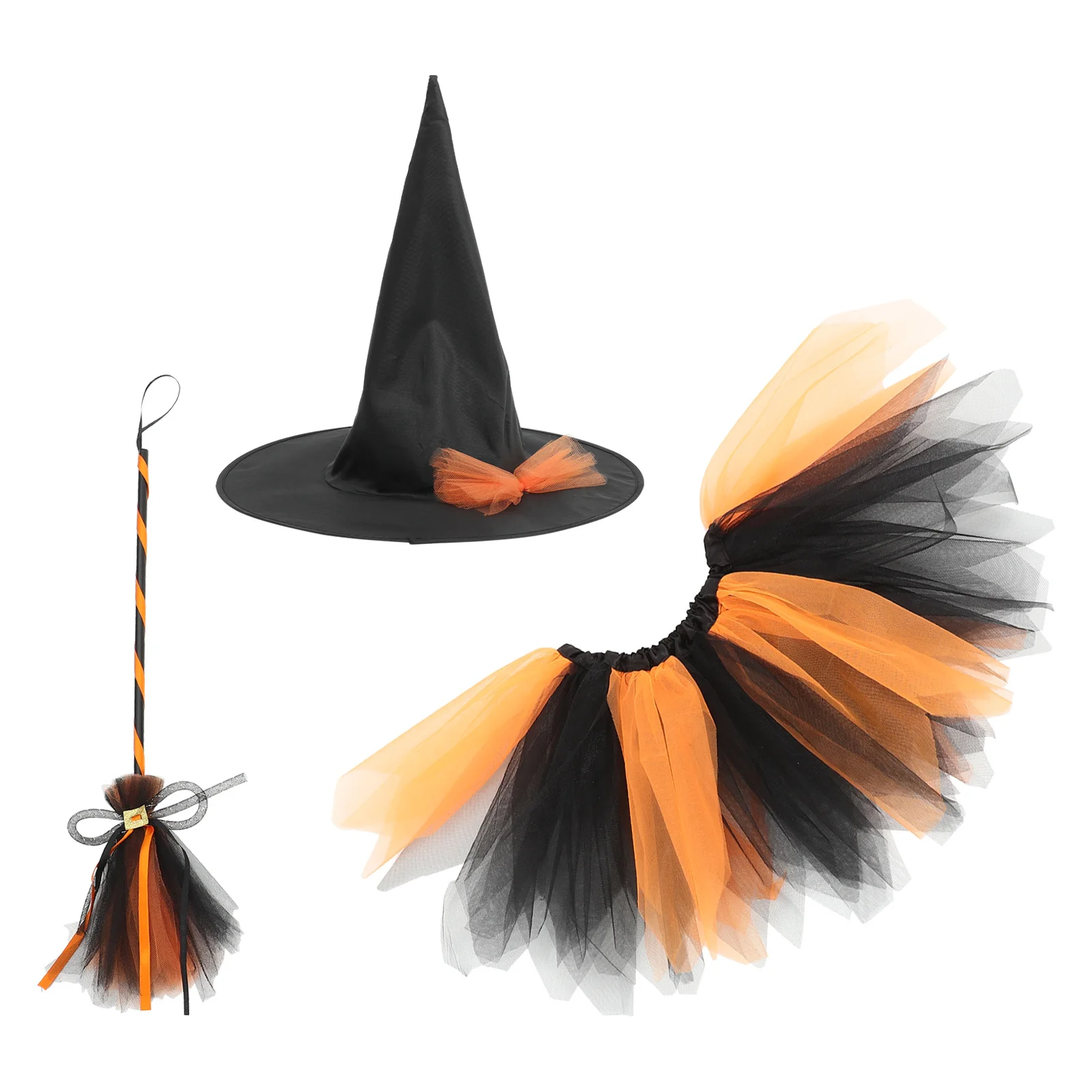 

Witch Costume for Halloween Cosplay Set Hat Dress Broom Kids Girls Role Play Clothes Party Accessories Halloween Cosplay Prop