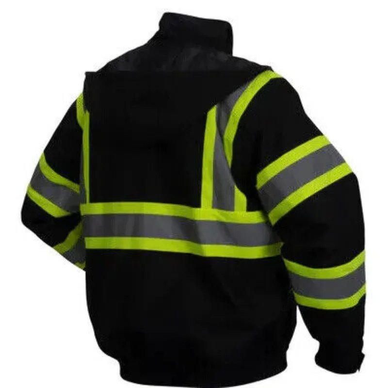 EN471 Insulated Safety Bomber VISIBILITY Reflective Weatherproof Thickened Rocker Fleece Jacket With Quilted Liner For ROAD WORK