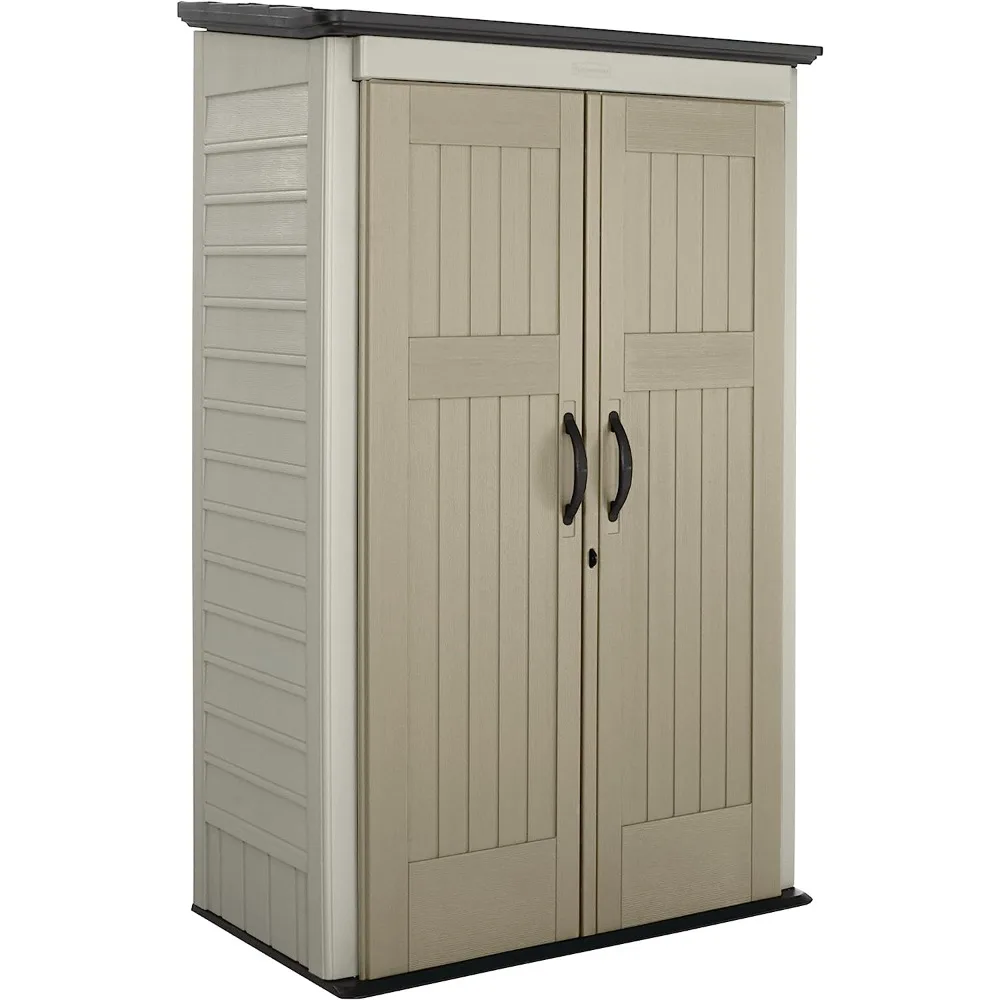 Outdoor Small Vertical Resin Storage Shed, 5x2 Feet, Brown, Weather Resistant Utility Shed with Lock for Storage