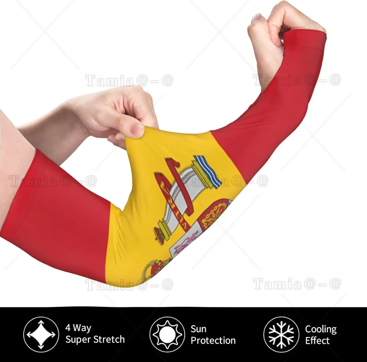 Mangas de braço com bandeira da Espanha fofas, proteção solar refrescante, mangas de bandeira esportiva para homens e mulheres