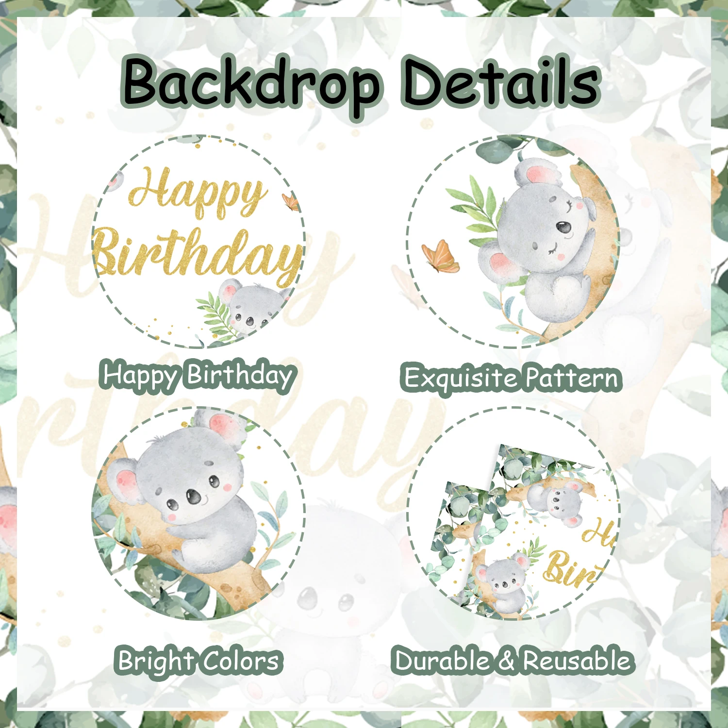 Koala compleanno sfondo decorazione della festa per ragazzi ragazze Koala Banner fotografia sfondo Koala tema forniture per feste di compleanno