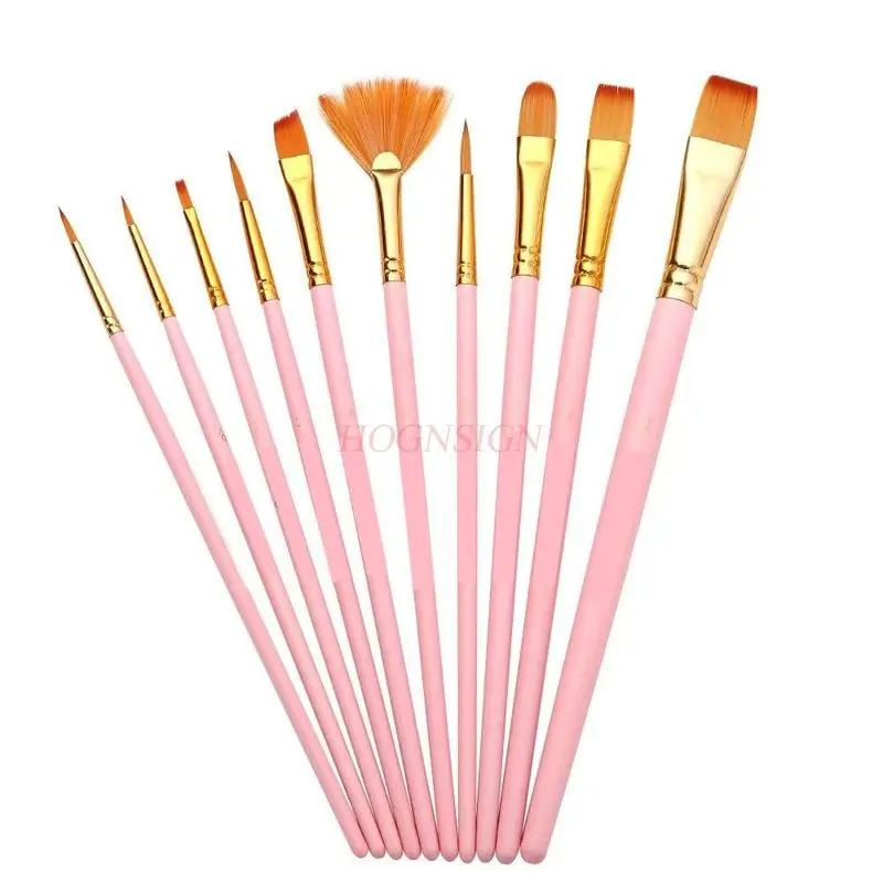 

10pcs Water powder pen, nylon wool oil painting brush, watercolor acrylic paint, colored painting brush, art brush set