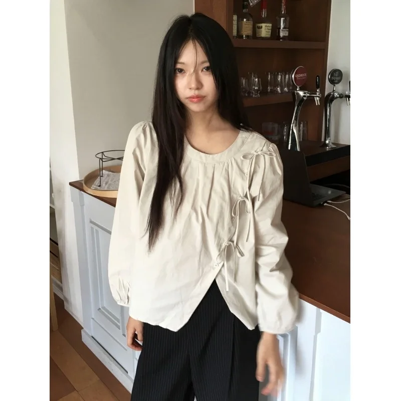 Ele rond Ne Knot irt femmes Chic début du printemps nouveau Sle Agel fibre de Polyester coréen Sle coupe ample