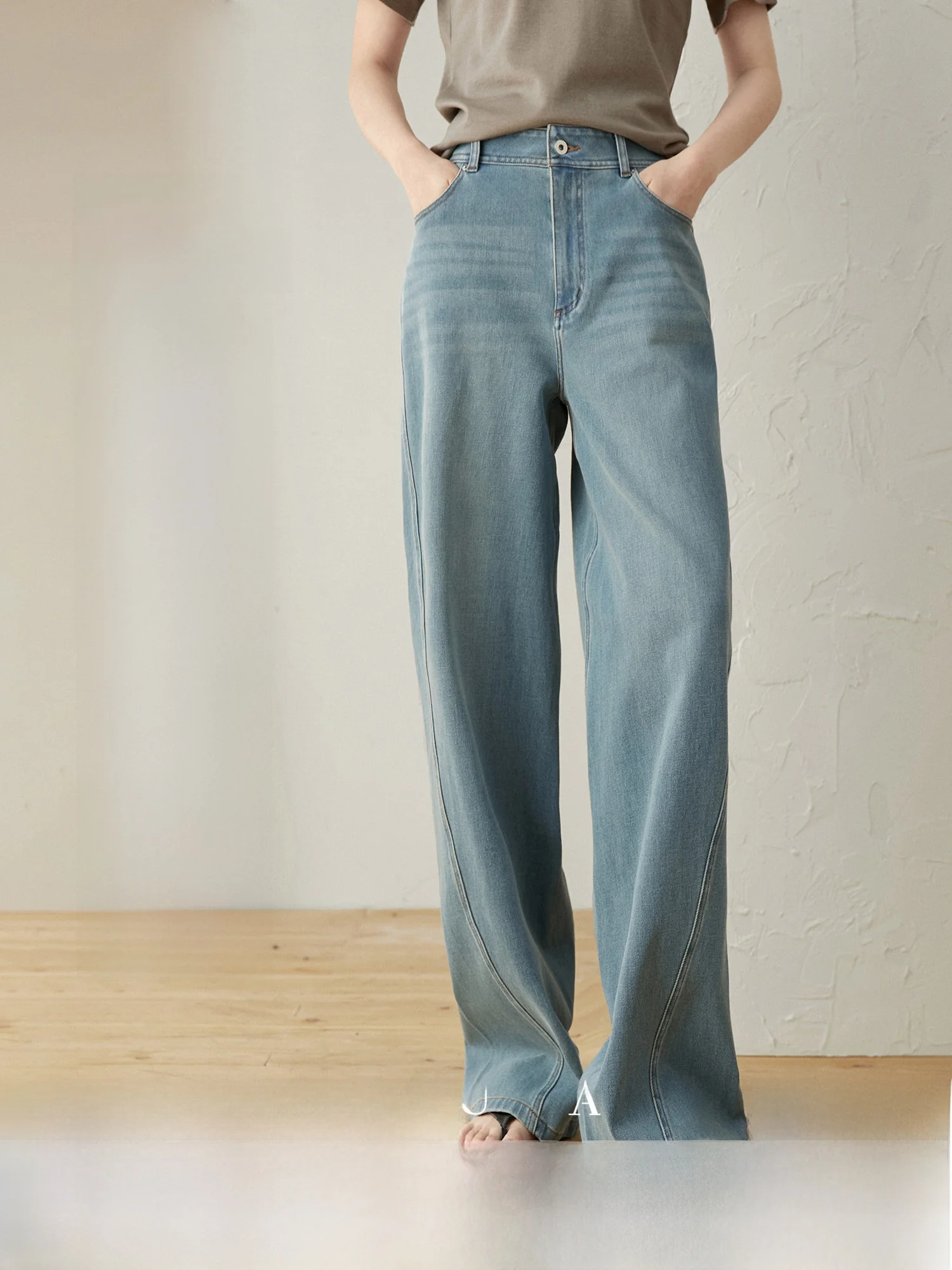 

Женские джинсы с высокой талией, легкие, деконструированные, из хлопка и лиоцелла, прямого кроя, на молнии, осенне-весенние, синие, деним