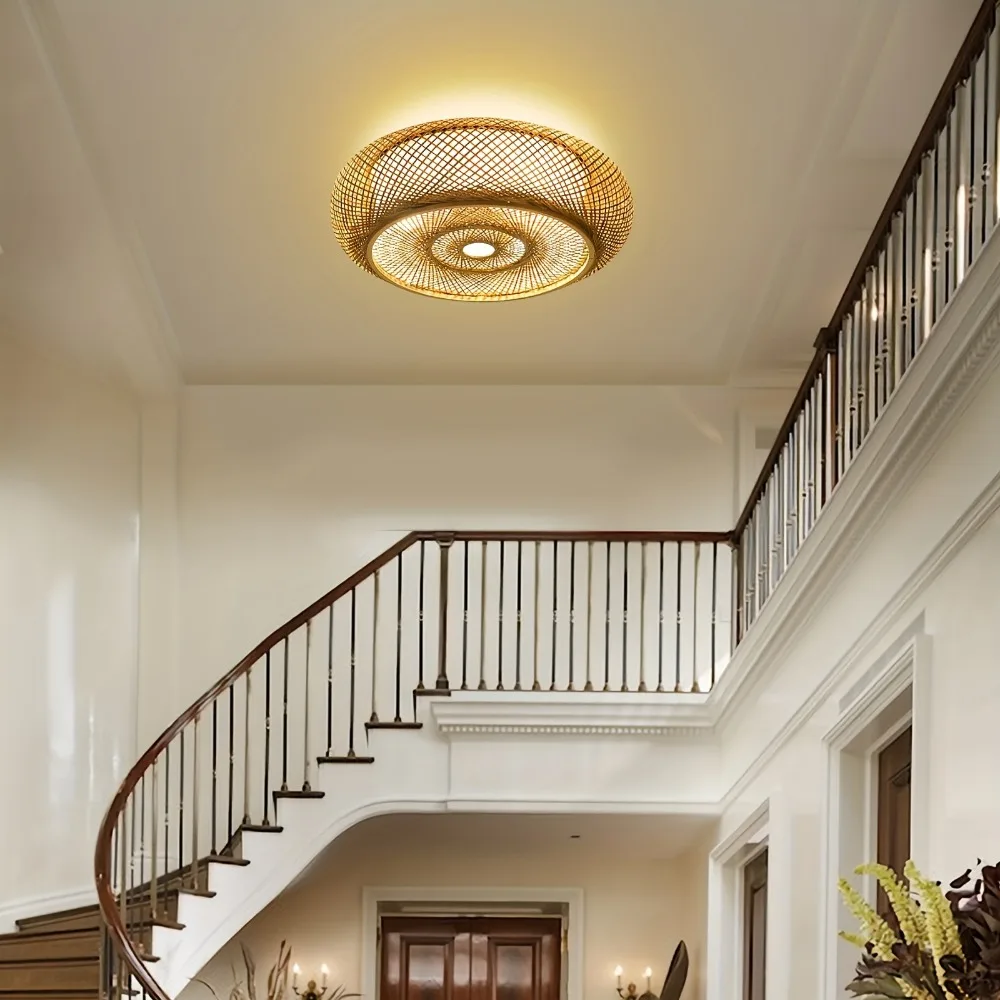 خمر أضواء السقف الخيزران النمط الصيني مصباح سقف معلق لغرفة المعيشة غرفة الطعام تركيب المصابيح المطبخ E27 Hanglamp #6