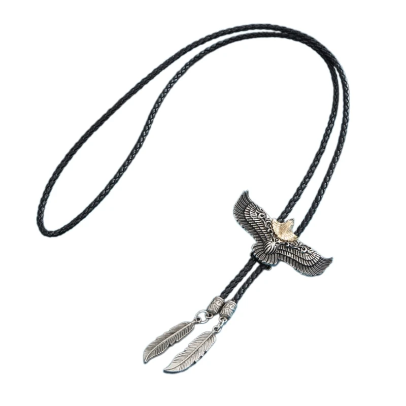 

Mens Women Bolo Tie Cowboy Necktie Leather Rope Necklace with Metal Flying Eagle Feathered Pendant Jewelry Shirt DropShipping