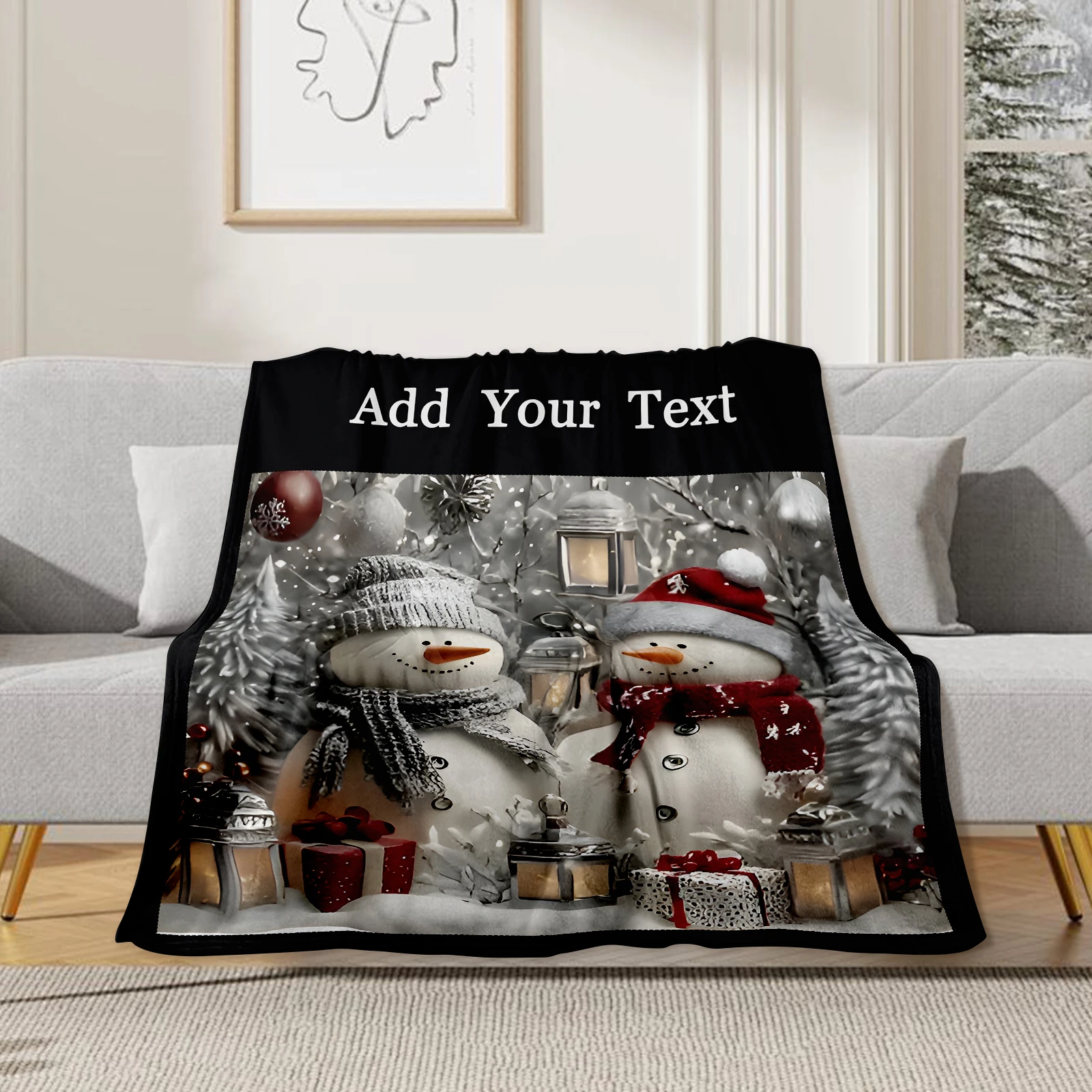 

Cute Christmas Snowman Personalised with Photo Customised Blanket Winter and Christmas Vibes Festive Gift for Friends Family