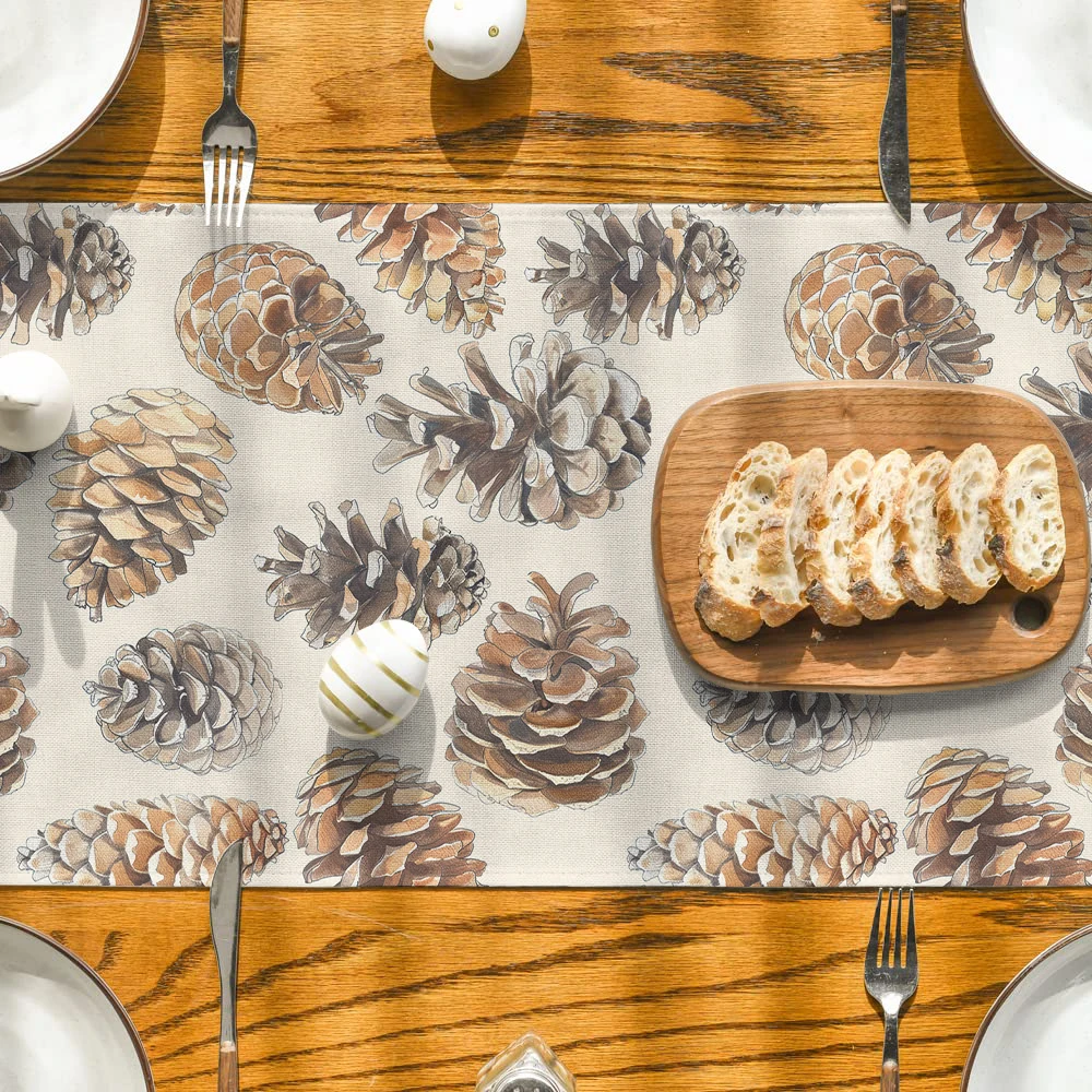 طاولة مخاريط الصنوبر بألوان مائية قابلة للغسل ، قماش طويل لتناول الطعام ، ديكور مضمد للمطبخ ، حفلة عطلة ، عداء