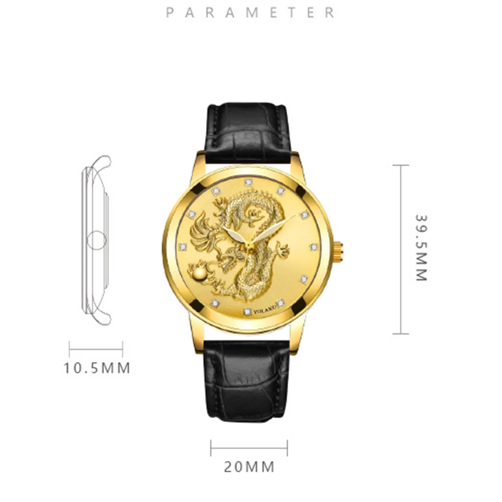 ‌ ساعة التنين الشرقية الخريف حافظة ذهبية اللون الأعمال عادية حزام التمساح الأسود لهجات أنيقة نمط ساعة كوارتز رجالي