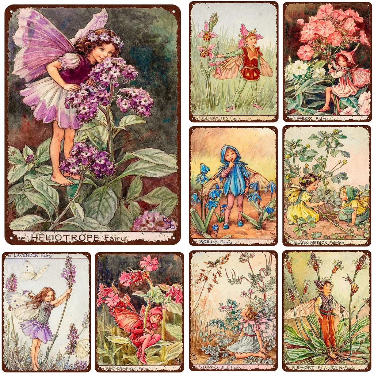 Flower Fairy Sign Vintage Metel Tin Sign Garden Decorative Signs Retro Wall Decor Home Wall Signs The Rose-Bay Willow Herb Fairy