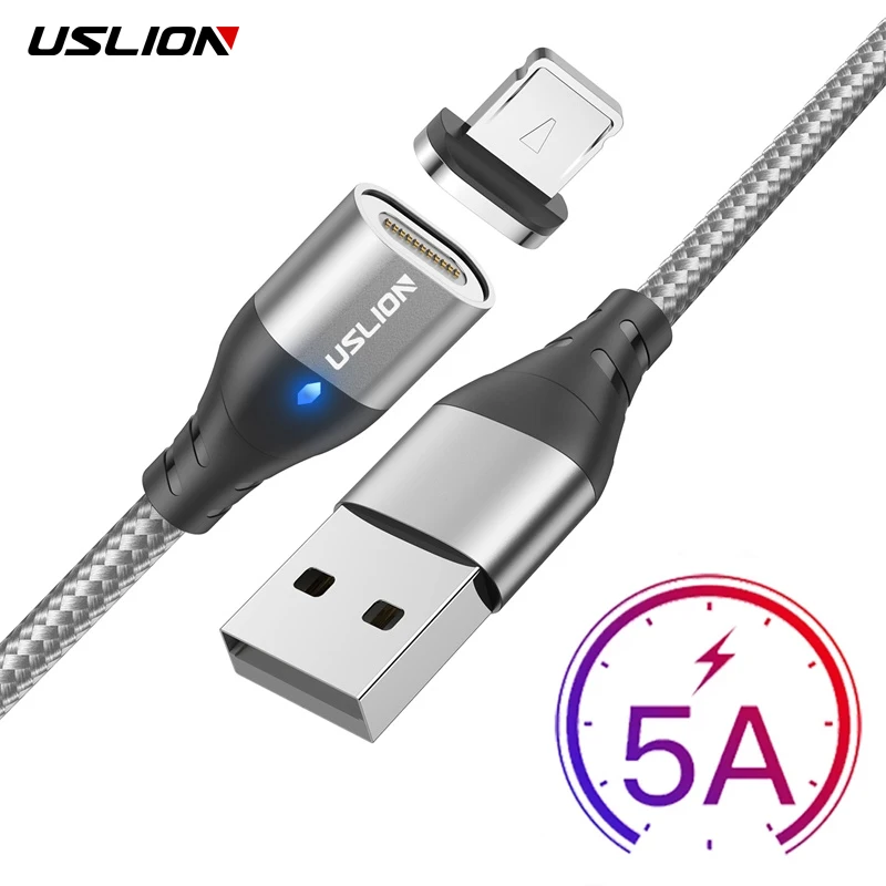 USLION 5A Magnetic Cable Micro USB Type C Fast Charging Phone  Data Wire Magnet Charger For iPhone 13 12 Pro Max Samsung Xiaomi