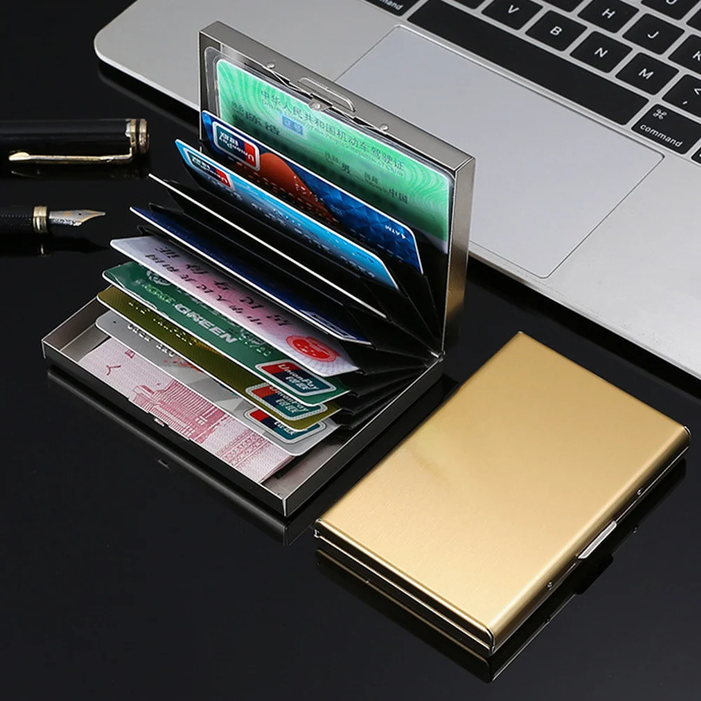 Minimalist Men\'s Metal Card Case Credit Cards Holder Anti-theft Swipe Bank Credit Card Black Pattern Series Metal Cards Bag