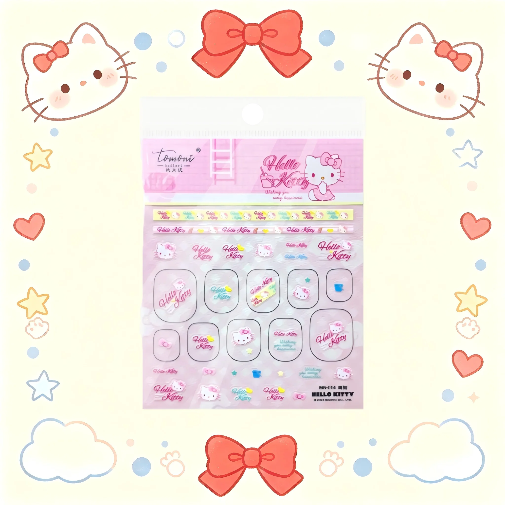 1PCS 5D Embossed Hello Kitty Nail Stickers Sanrio HelloKitty Nail Accessories Kitty Cat Fashion Design Cute Cat Nail Parts