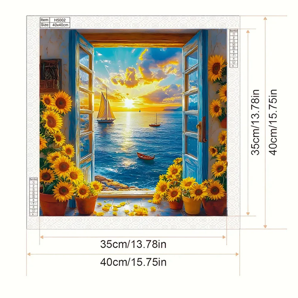Sea view diamond painting set outside the window, DIY adult full diamond home decoration painting set, adult frameless crafts
