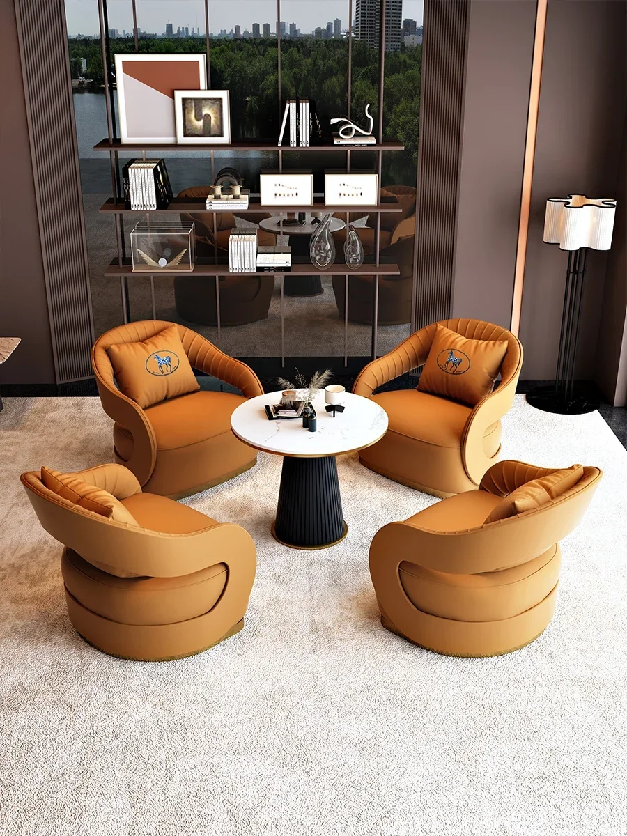 Nordic leather art reception sofa Modern beauty salon Hotel lobby sales office rest area to discuss leisure tables and chairs.