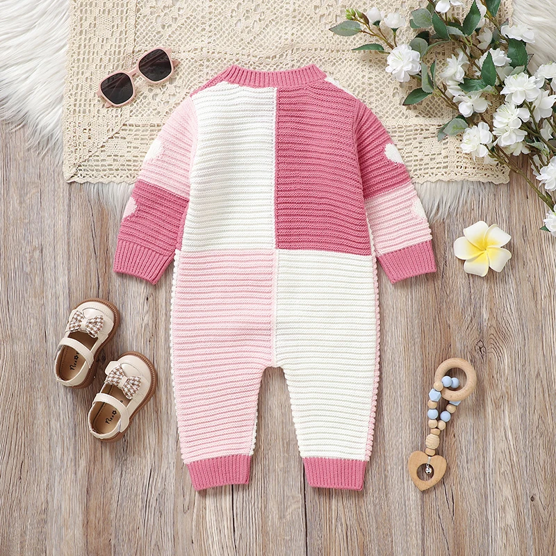 Baby Girls Rompers Knitted Newborn Crew Neck Long Sleeve Jumpsuits Playsuits 0-18m One Piece Infantil Kids Autumn Winter Clothes