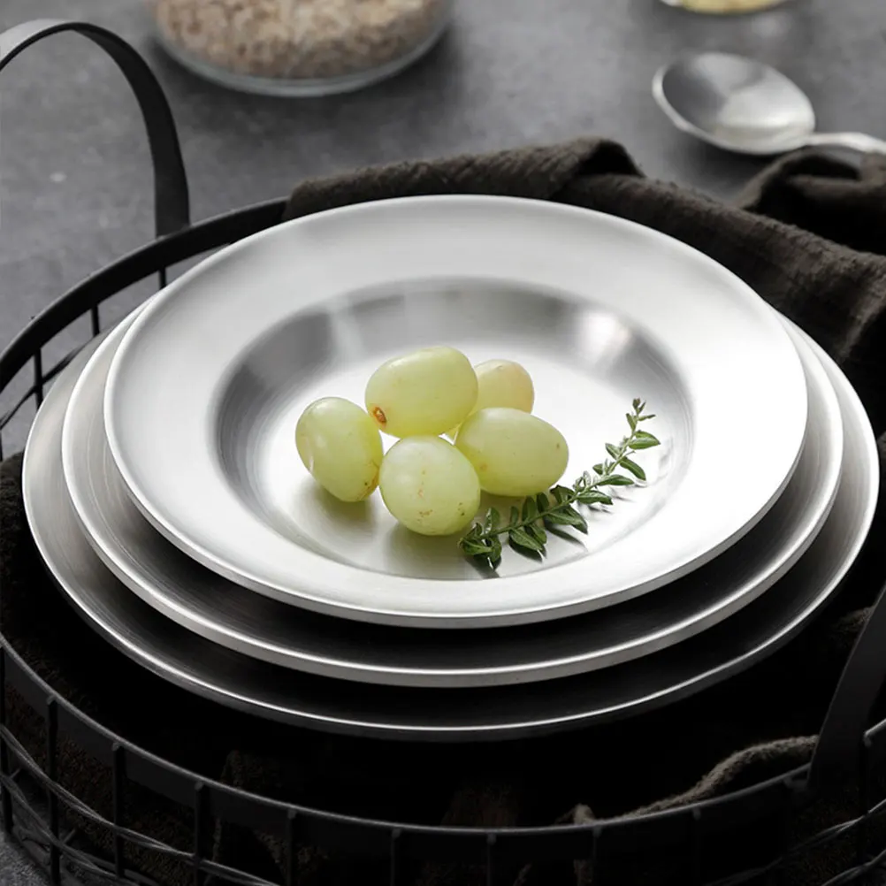 

Stainless Steel Western Plate European Style Dinner Dish Single Layer Salad Bowl Kitchen Plate Hollow Design for Food
