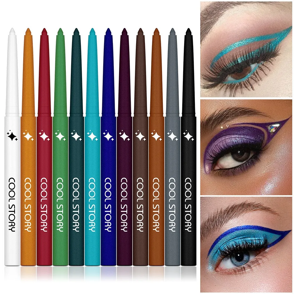 Eyeliner Pencil Waterproof Shimmer Single Color Metallic Eyeshadow Stick Smudge Proof Long Lasting for Party Easy Application