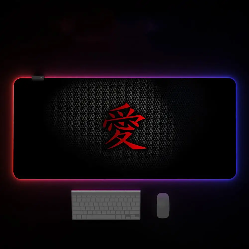 C-Chinese characteres Mouse Pad Mousepad Rgb  Mouse Pad 100x50cm Gaming Backlight Pc Accessories Gamer Keyboard Backlit Mat Desk