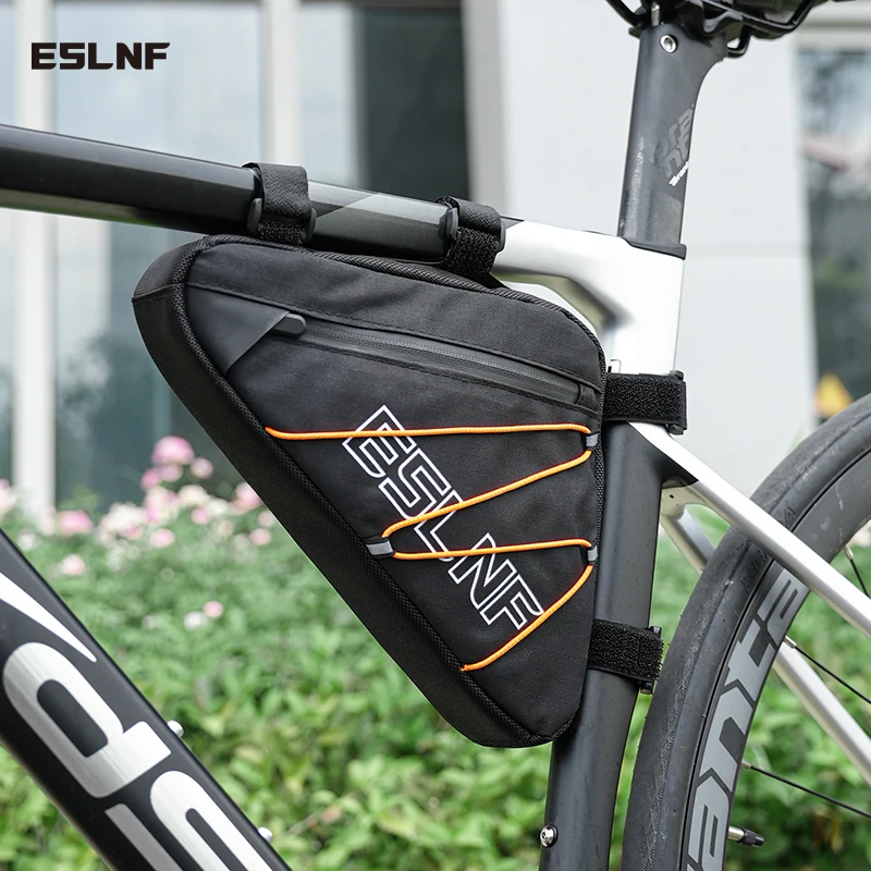 ESLNF Road Bike Triangle Bag MTB Nylon Waterproof Bike Bag Durable With Side Net Highlight The Reflective Rope Bike Bag