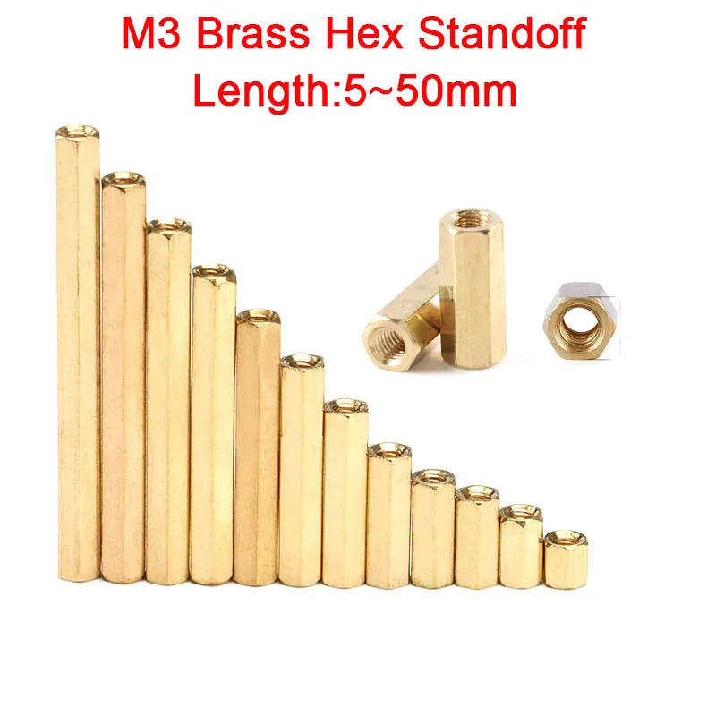 20Pcs M3 Brass Motherboard Standoffs Hex Board Rack Stud Spacing Screw Hexagon Copper Female PCB Pillars Bolt M3 Spacer 5-50mm