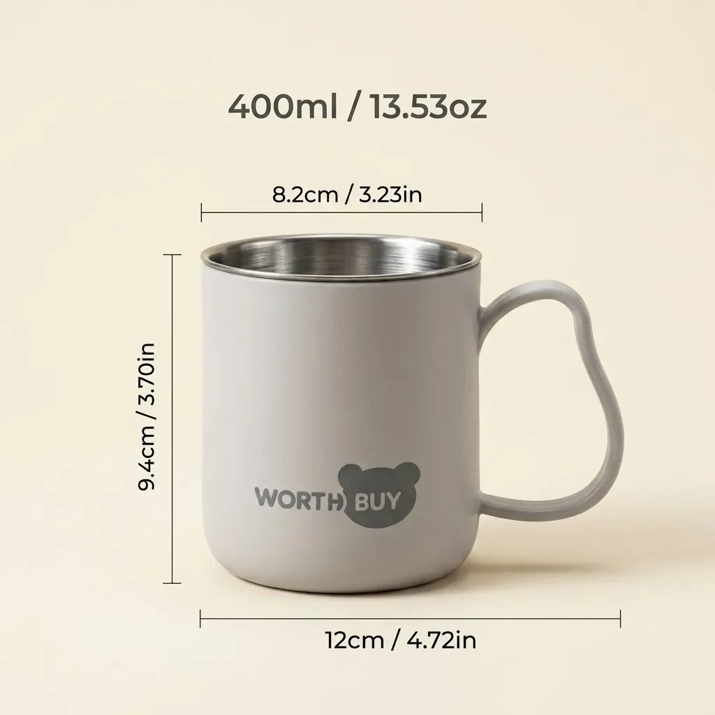 304 roestvrijstalen koffiemok, dubbelwandige plastic beker met handvat, onbreekbaar, hittebestendig, geschikt voor kantoor en kinderen.