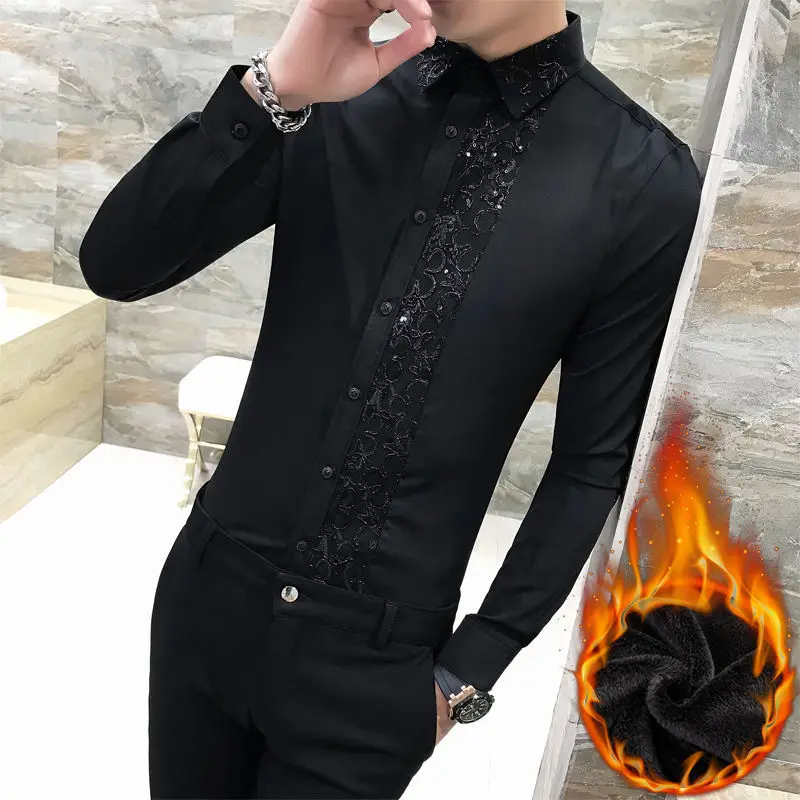 Host Performance Costume Slim-Fit Sequined Shirt Night Show Men Singer Stage Korean Style Tight Stretch