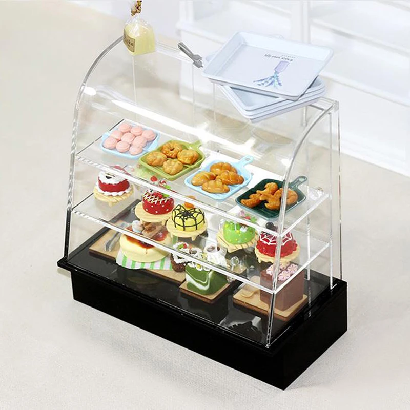 1:12 Miniature Cake Counter Wooden Showcase Cabinet Dollhouse Fruniture Decor