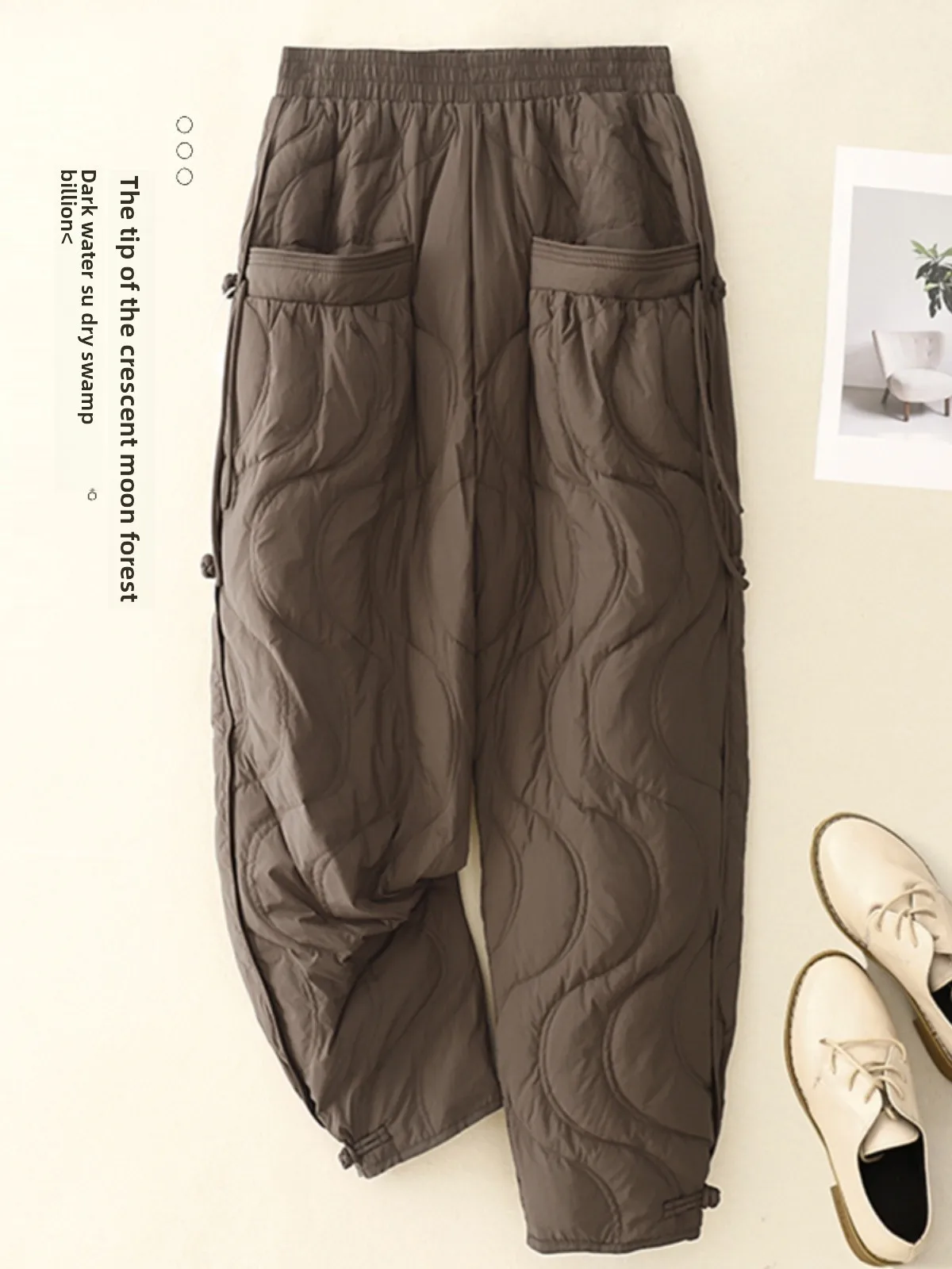 

Thiened зимние повседневные женские пуховые брюки с волнистым узором и пуговицами, хлопковые брюки с фонариками, теплые и удобные