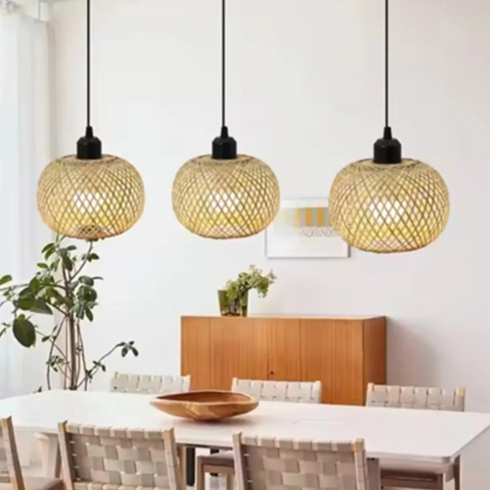 LED bamboo woven ceiling light hallway living room hanging line light E27 woven light combination decorative lighting fixture