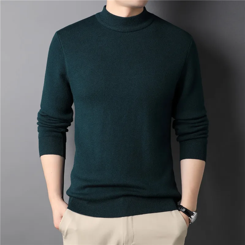 New Douyin Live Broadcast Spring  Autumn Solid Color Mock Neck Men's Slim Fit Sweater  Young Men s Base Layer Sweater for Men s