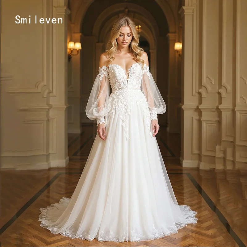 Smileven Lace A-line Stunning Strapless Prom Dresses Transparent Flower Pleats Backless Party Evening Dress Customized 2026