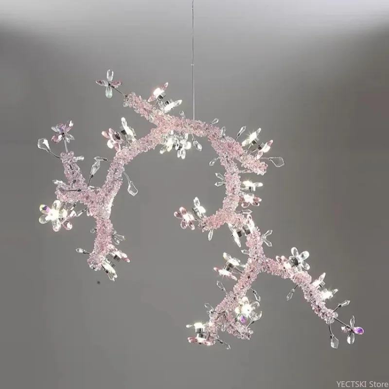 

GHJUYIOL Italian light luxury crystal chandelier, personalized pink luxury restaurant light, artistic French high-end cream styl